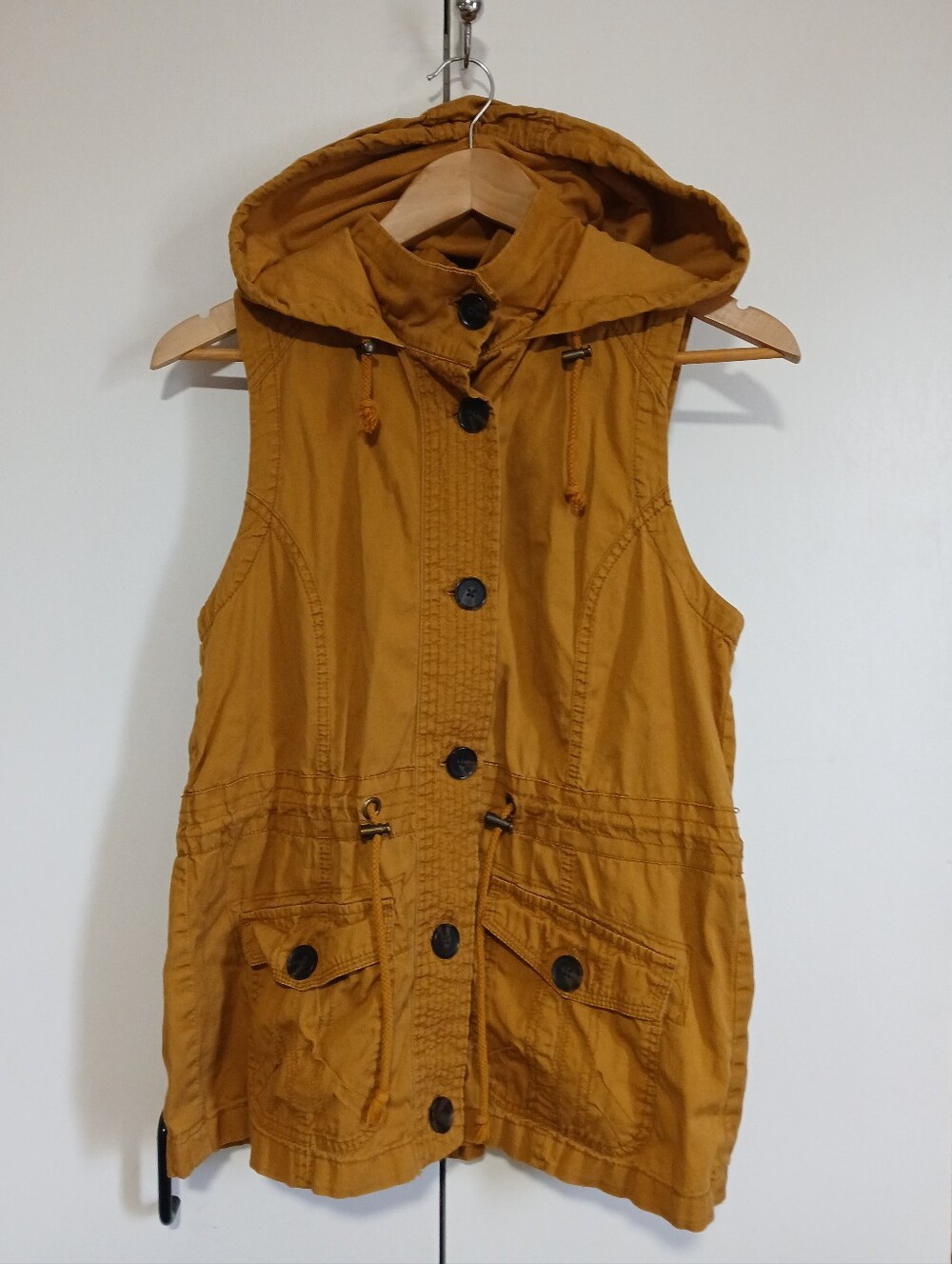 Maurices Mustard Yellow Hooded Utility Vest Jacket - Women's Medium